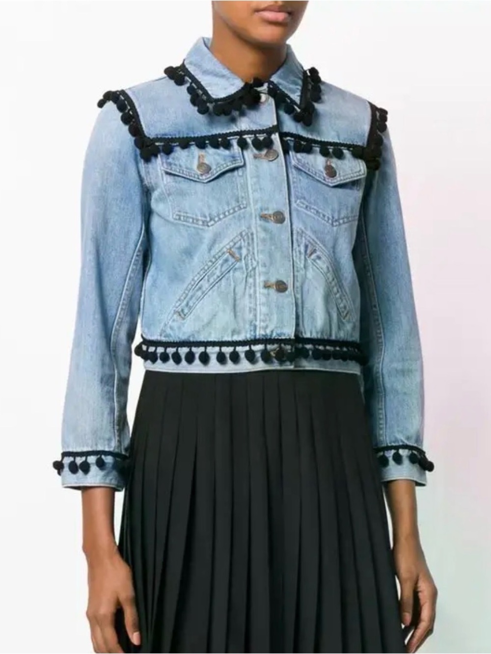 Marc Jacobs Vintage Indigo Faded Denim Pompom Jacket,Size S